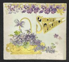 RAPHAEL TUCK & SONS ANTIQUE DIE CUT EMBOSSED CHRISTMAS CARD BASKET OF VIOLETS picture