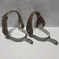 Vintage 1978 D. Crews Western Spurs Cowboy Horse Tack Leather Straps Pair picture