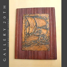 NICE VTG HAND HAMMERED SHIP COPPER ORIG WALL ART 50'S 60'S MID CENTURY MODERN picture
