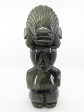 Hand Carved Mexican Gold Sheen Obsidian Aztec Mayan Totem Statue 12.5