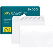 250 White Mailing Envelopes 6x9 - Self Seal | 28 lb Paper picture