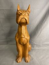 Vintage Hand Carved Wooden Boxer Dog Statue  picture