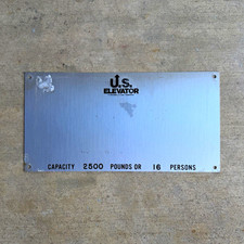United States Elevator Corporation Aluminum Capacity Plate 2500 lb 16 Persons picture