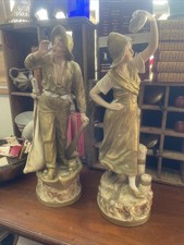 Antique Large Royal Dux Art Nouveau 17” Pair Statues Fisherman Sailor & Maiden picture
