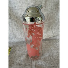 Hazel Atlas 40s Glass Cocktail Shaker Pink MCM Dancing Elephant Glass Md Century picture