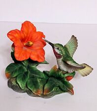 Vintage Wellington Porcelain Hummingbird Red Roses Wooden Base New W/Box picture