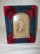 Antique Victorian Velvet Easel Tabletop Picture Frame Cabinet Card Young Man picture