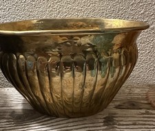 Vtg Hand Hammered Brass Planter Oval Jardiniere Planter 8 3/4” X 6 3/4” picture