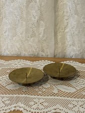 Vintage Pair West Germany Brass Pillar Candle Holders MCM Pricket Spike 3.25