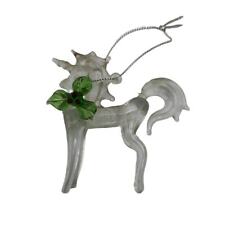 Vintage 1990s Clear Glass Delicate Unicorn Christmas Ornament Holly picture
