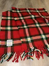 Vintage Faribo Plaid Blanket Fringe Trim Red Green Yellow  54” Throw Made USA picture