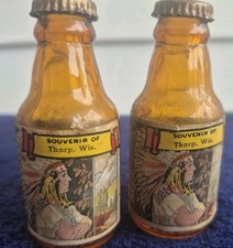 RARE BEER BOTTLE MUTH BUFFALO SALT & PEPPER SHAKERS SOUVENIR OF THORP, WISCONSIN picture