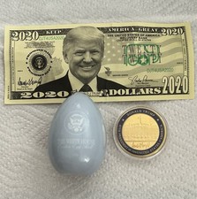 EASTER 2026 SILVER BLUE EGG + COIN WHITE HOUSE TRUMP SIGNATURE + 2020 FUN MONEY picture