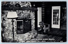 Ray Minnesota MN Postcard Living Room Cabin De Luxe Four Winds Resort Lake 1947 picture