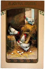Postcard A Joyful Easter Chickens Hanging Out at Coop, Germany  Embossed picture