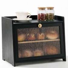 Large Bamboo Bread Box for Kitchen Countertop, Double Layer Wooden Storage Box picture