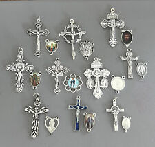 20 pc SET Large Silver Crucifixes 10 crosses & 10 Centerpiece Miraculous Medal picture