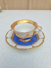 Antique Beautiful Meissen Mocha Tea Cup Blue Gold RARE picture