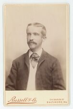 Antique Circa 1880s Cabinet Card Handsome Man With Mustache in Suit Baltimore MD picture