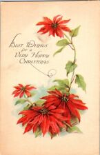 Vintage Early 1900's Christmas Postcard Poinsettias unposted great condition picture