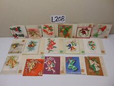 16 VINTAGE CHRISTMAS CARD LOT 1940'S W/ENVELOPE & STAMP GOLD BELLS-HOLLY BERRY  picture