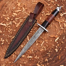 Vintage WW2 Double-Edged Damascus V42 Military Stiletto Dagger Knife W/Sheath picture