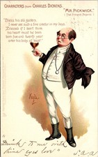 Charles Dickens Mr Pickwick Antique Postcard 1906 Wine Humor Literary picture