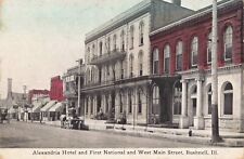 Alexandria Hotel National Bank West Main Street Bushnell Illinois IL 1912 PC picture