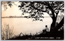 RPPC Postcard~ Man Sitting By Water~ Stayed At Plaza Motel~ Lake Village, AR picture