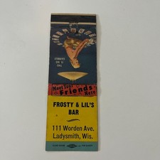 Frosty & Lil's Bar Worden Ave Ladysmith WI Vintage Pinup Matchbook Cover TMB41-2 picture