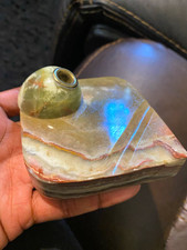 Vintage Green Marble Stone Desk Inkwell w/ Pen Rest, Green Ink Color picture