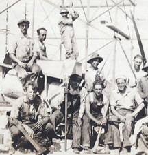 VTG c1940s Tom's Construction Work Crew Men in Overalls B&W Photograph 3.5x5.5 picture