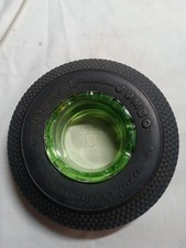 1930s General Tire Streamline Jumbo Tire Ashtray Uranium Green Glass Akron Ohio picture
