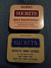 VTG-(2)-1970’s Sucrets 1-Regular(Blue)/1-Children’s Cherry Lozenge Tin/Container picture