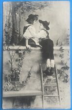 Vintage Romantic German Postcard 1900s Children on Ladder Scene Charlottenburg picture