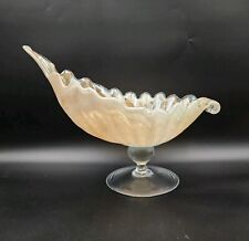 Vintage Lavorazione Arte Murano Bowl Shell Hand Blown Pedestal Cream Iridescent picture
