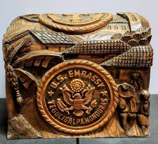 US Embassy Honduras Hand Carved Cigar Box Great Seal Of United States RARE picture