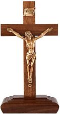 Wood Walnut Finish Standing Catholic Crucifix Cross with Gold Toned Corpus, 6 In picture