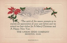 Brockton MA Massachusetts The Union Shue Company Christmas Card Vtg Postcard 17A picture