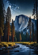 Yosemite Valley by Moonlight - Vintage National Park Print picture