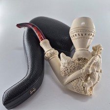 XLARGE Vintage Musketeer Hunter Figural Block Meerschaum Pipe handcarved in1990s picture