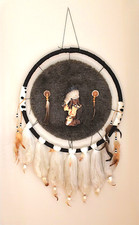 Large Vintage Native American Mandela With Chief Figure & Buffalo 38 x 24 picture