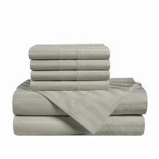 Casa Platino 100% Egyptian Cotton Sheets King Size Set - 6 Pieces - Damask St... picture