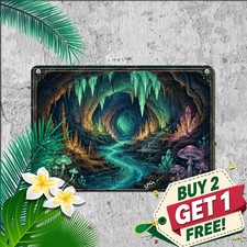 Underground Crystal River Adventure Tin Sign Fantasy Stalactite Decor picture