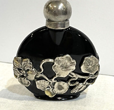 art deco perfume flask bottle silver overlaid amethyst glass picture