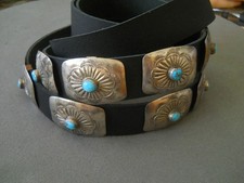 Native American Navajo Turquoise Sterling Silver 11Concho Belt Stampwork Repose' picture