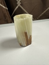 Vintage Green Onyx Stone Pen Pencil Holder Octagon Desk Organizer Decor picture