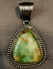 Vtg Navajo WALLACE YAZZIE JR.  Sterling &  Turquoise Pendant  Large Bale picture