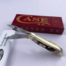 Case xx Peanut 09443 Red Stag Handle Mirror-Polished Blade Folding Pocket Knife picture
