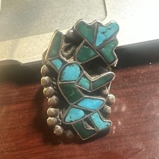Old Pawn Zuni Turquoise Dancer Kachina Ring Sterling Silver (Bent Shank) picture